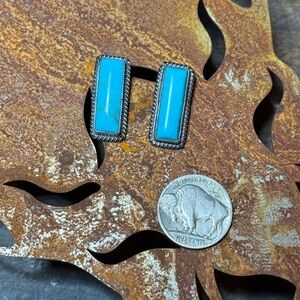 Native American stamped Turquoise bar Sterling Silver Earrings
